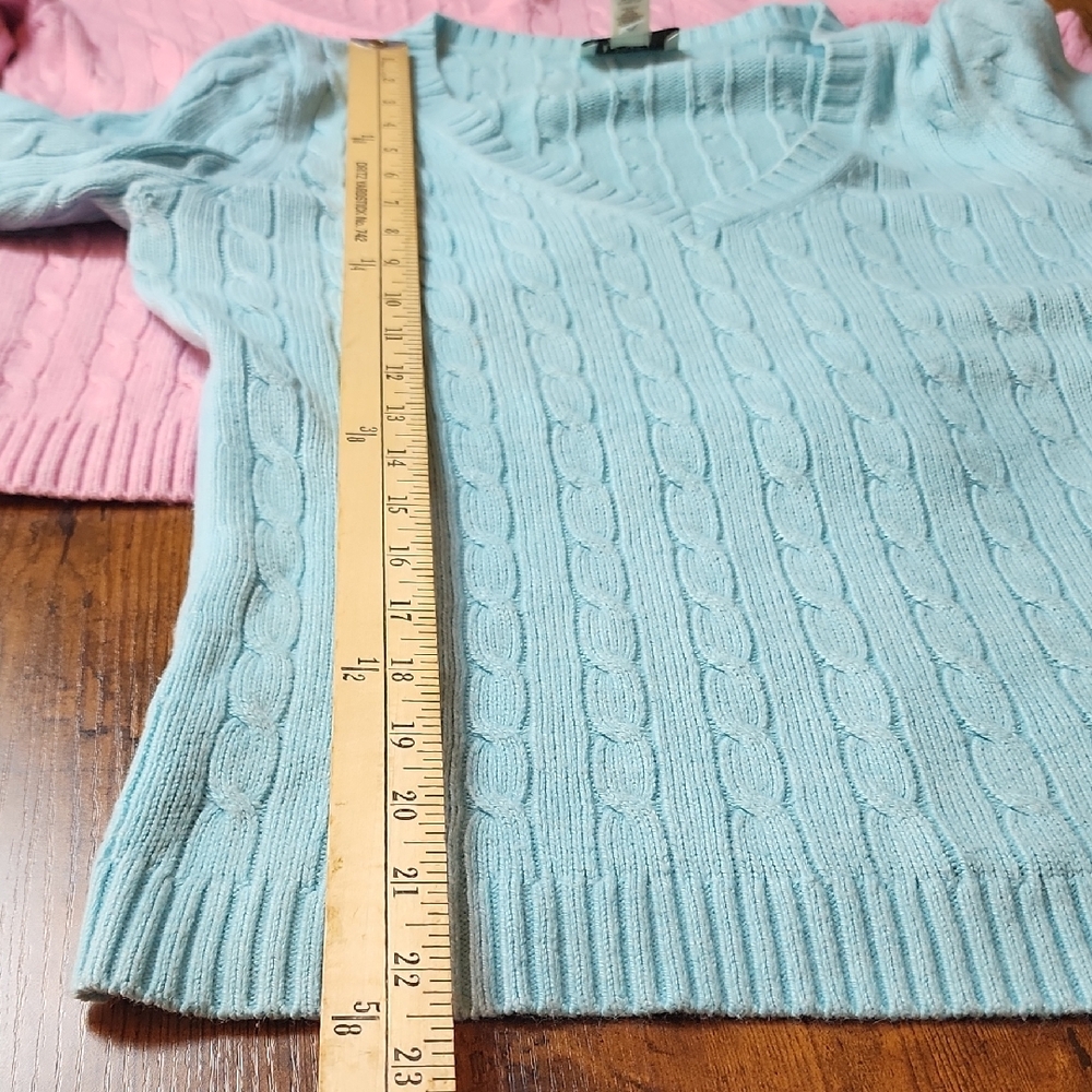 LOFT | 2 Pack Pointelle V-Neck Knit Rabbit Hair Sweaters Pink Blue Bundle | S - Picture 5 of 11